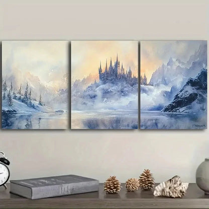 3pcs Watercolor Painting of a Gothic Castle Metal Print Ready to Hang Art