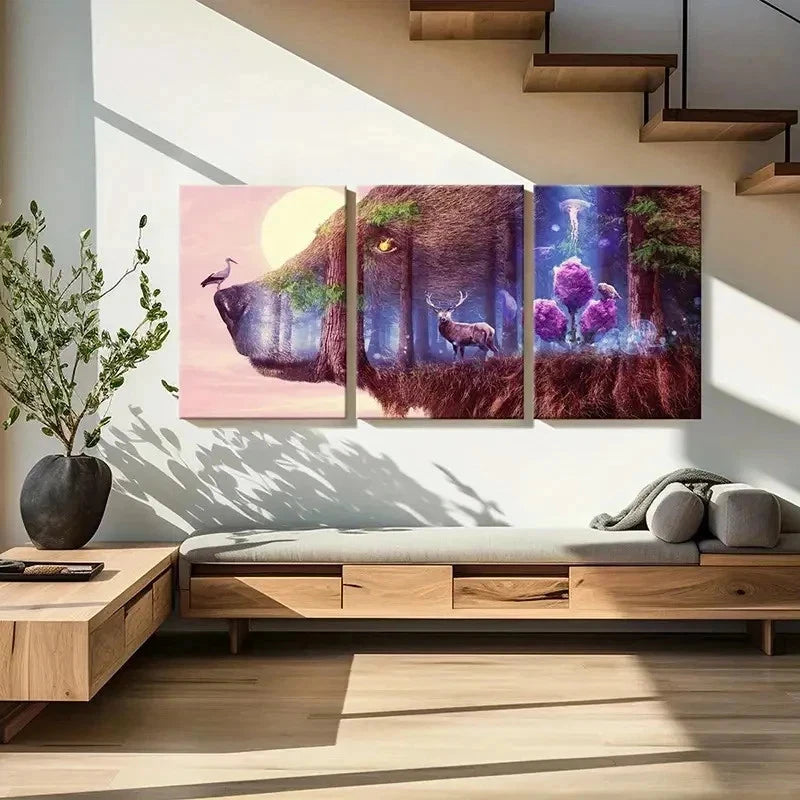 3pcs Abstract Aesthetic Animal Wolf Deer & Trees Wall Art Set Canvas Framed 40x60cm - High Quality Print 100% Australian Made Wall Canvas Ready to Hang