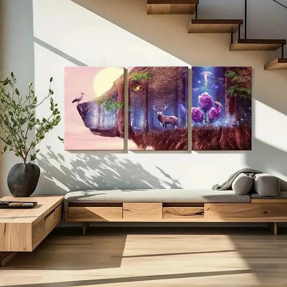 3pcs Abstract Aesthetic Animal Wolf Deer & Trees Wall Art Set Canvas Framed 40x60cm - High Quality Print 100% Australian Made Wall Canvas Ready to Hang