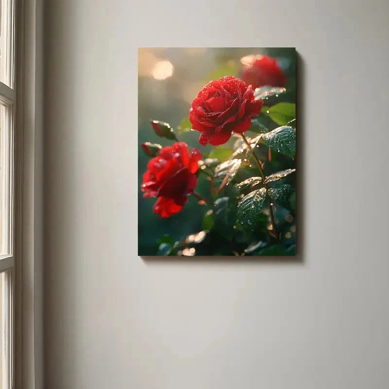 Canvas print of red roses on a wall