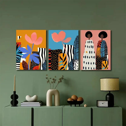 3pcs Abstract Floral Art Bohemian African Decor Metal Print Ready to Hang Art