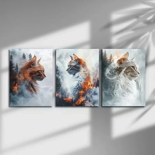 3pcs Mystical Cats in Nature Mystical Metal Print Ready to Hang Art