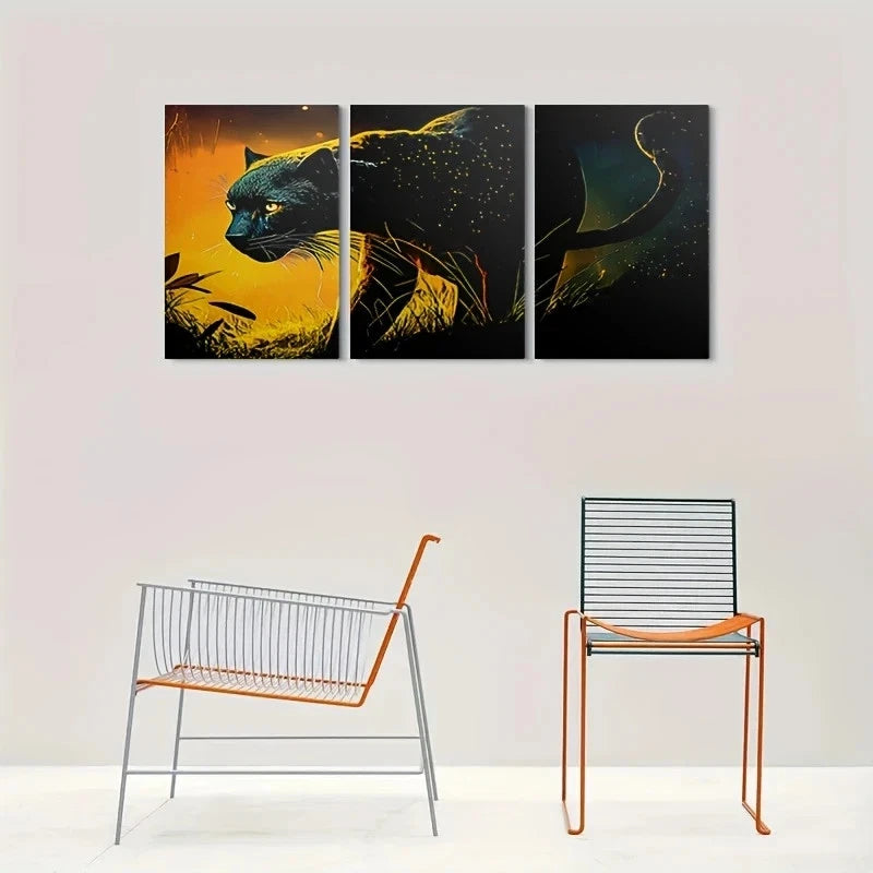 3pcs Abstract Wildlife Golden & Blue Metal Print Ready to Hang Art