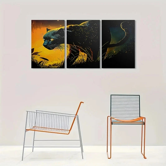 3pcs Abstract Wildlife Golden & Blue Metal Print Ready to Hang Art