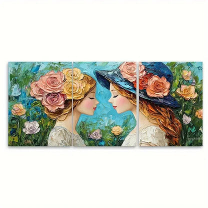 3pcs Beautiful Mother and Daughter Floral Beauty Wall Art Set Canvas Framed 40x60cm - High Quality Print 100% Australian Made Wall Canvas Ready to Hang