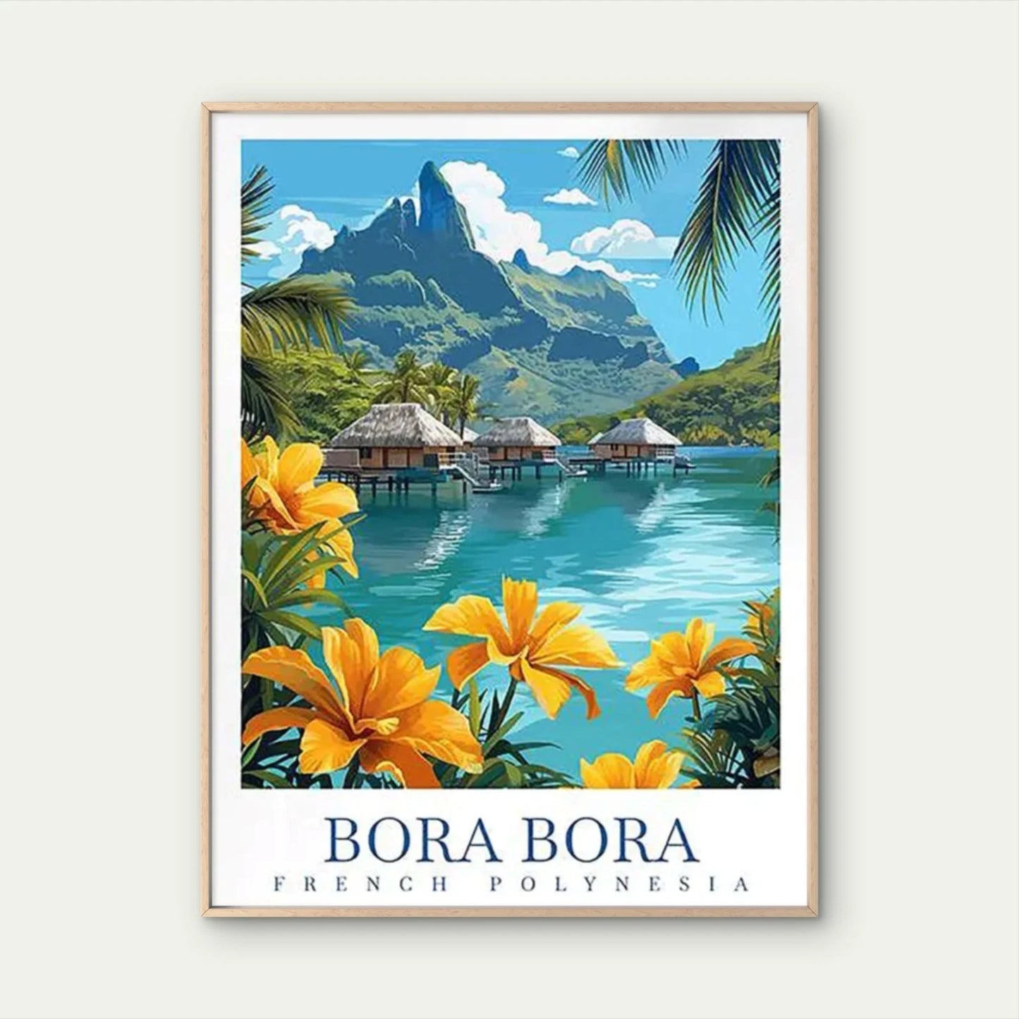 Bora Bora French Polynesia Vintage Turquoise Travel Poster Print Wall Art
