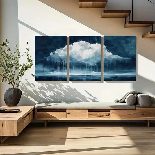 3pcs Abstract Cloudscape Art Rainy Sky Painting Metal Print Ready to Hang Art