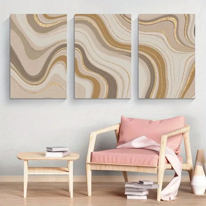 3pcs Marble Texture Golden Veins Metal Print Ready to Hang Art