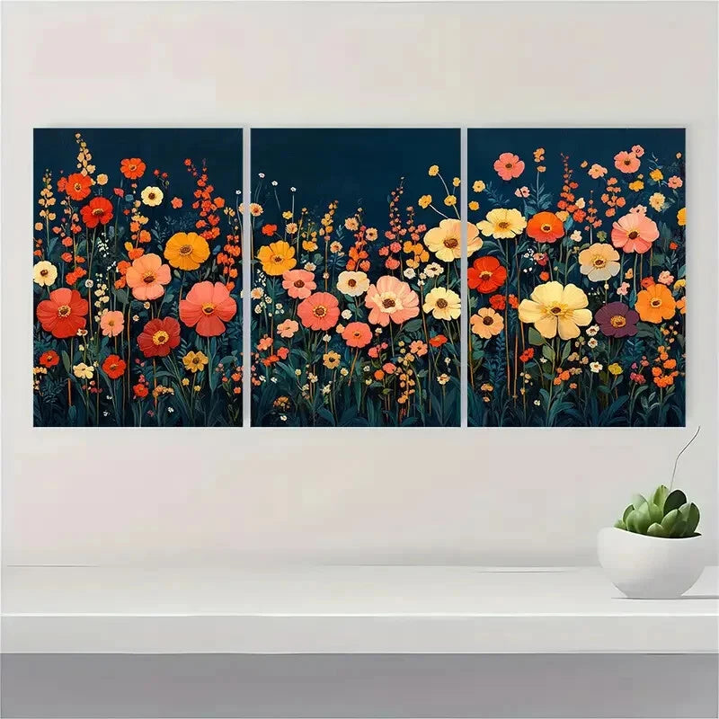 3pcs Wildflower Floral Botanical Print Metal Print Ready to Hang Art
