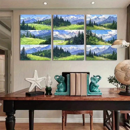 3pcs Mountain & Lake Pine Forest Metal Print Ready to Hang Art