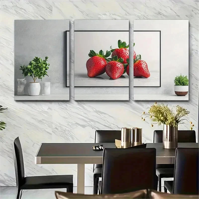 3pcs Strawberry Trendy Minimalist Metal Print Ready to Hang Art