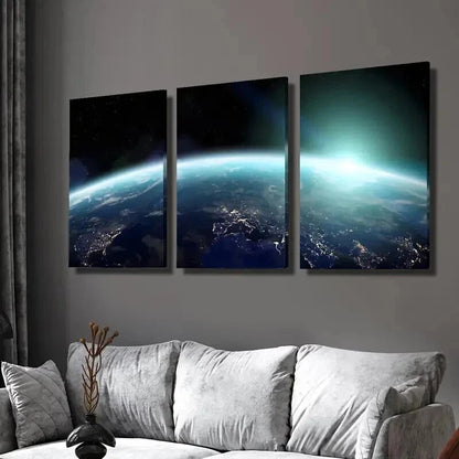3pcs The Blue Earth Seen from Space Wall Art Set Canvas Framed 40x60cm - High Quality Print 100% Australian Made Wall Canvas Ready to Hang