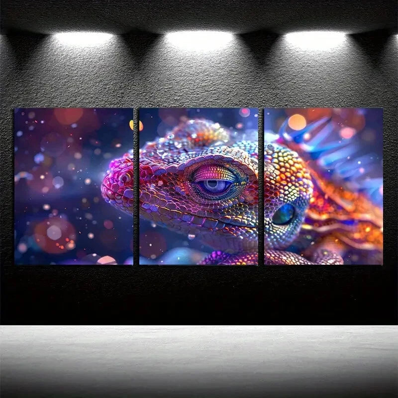 3pcs Modern Vibrant Colorful Reptile Metal Print Ready to Hang Art