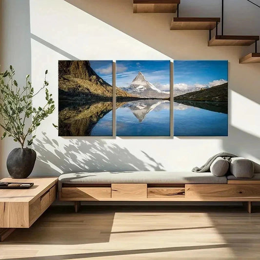 3pcs Lake Snowy Mountains Modern Landscape Wall Art Set Canvas Framed 40x60cm - High Quality Print 100% Australian Made Wall Canvas Ready to Hang