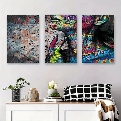 3pcs Colorful Graffiti Face Design Metal Print Ready to Hang Art