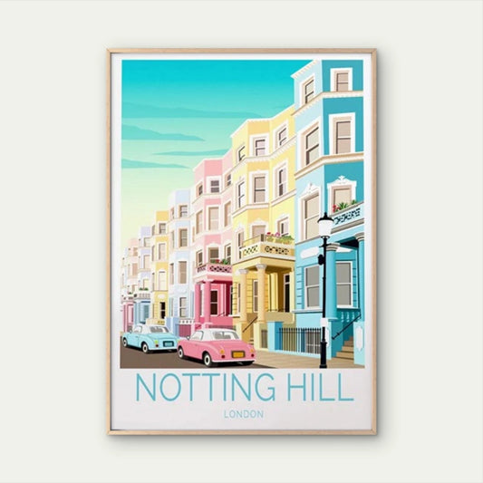 Notting Hill London, Colorful House Art Travel Poster Print Wall Art