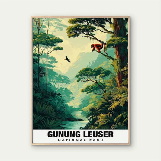Indonesian National Tropical Jungle Park Travel Poster Print Wall Art