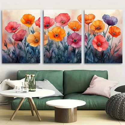 3pcs Beautiful Watercolor Wildflowers Floral Metal Print Ready to Hang Art