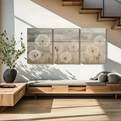 3pcs Rustic Wooden Background Dandelion Floral Wall Art Set Canvas Framed 40x60cm - High Quality Print 100% Australian Made Wall Canvas Ready to Hang