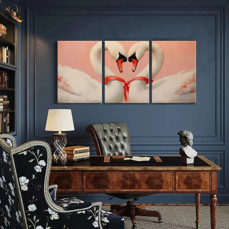 3pcs Elegant Swans Heart Shape Romantic Love Metal Print Ready to Hang Art
