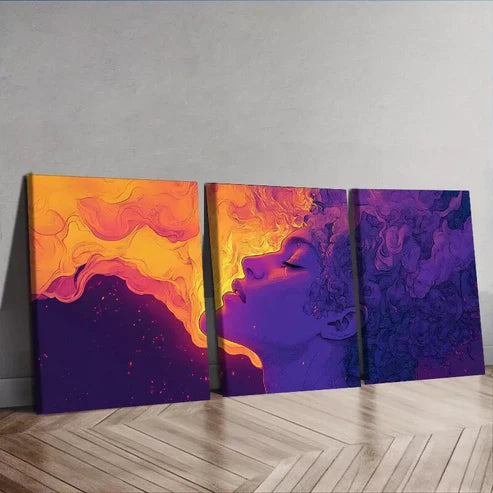 3pcs A Purple Person Strange Abstract Wall Art Set Canvas Unframed - High Quality Print 100% Australian Made Wall Canvas