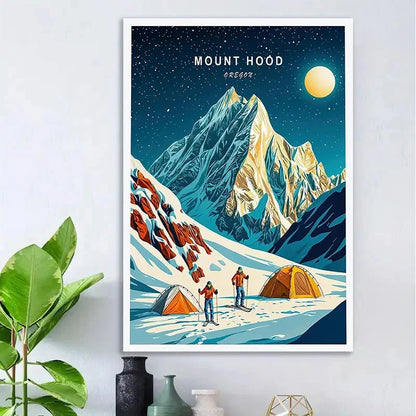 Mount Hood Oregon Winter Landscape Mountain Travel Poster Print Wall Art