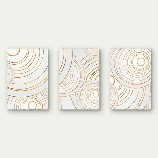 3pcs Gold Circular Line Art Modern Minimalist Wall Art Set Canvas Framed 40x60cm - High Quality Print 100% Australian Made Wall Canvas Ready to Hang
