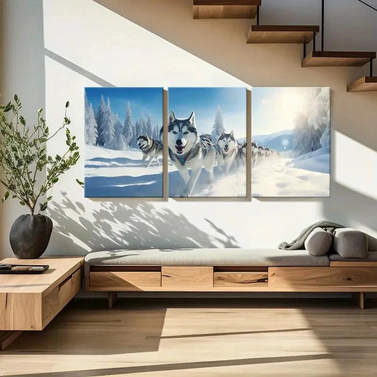 3pcs Siberian Husky Winter Landscape Metal Print Ready to Hang Art
