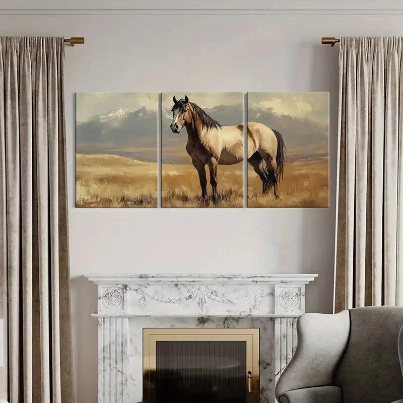 3pcs Horse Painting Mountain Landscape Metal Print Ready to Hang Art