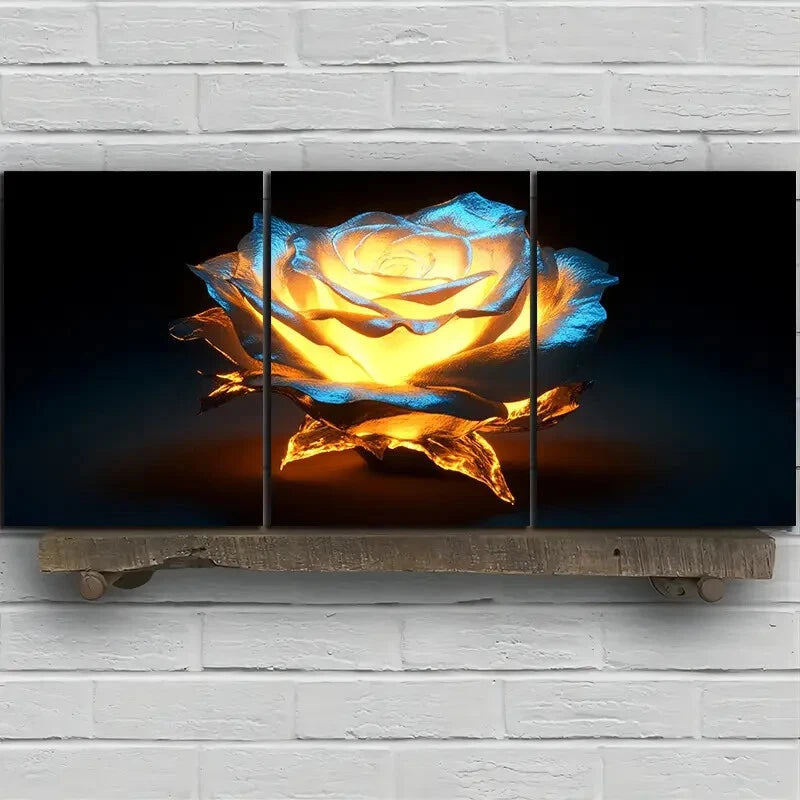 3pcs Beautiful Roses Lighten Themed Metal Print Ready to Hang Art