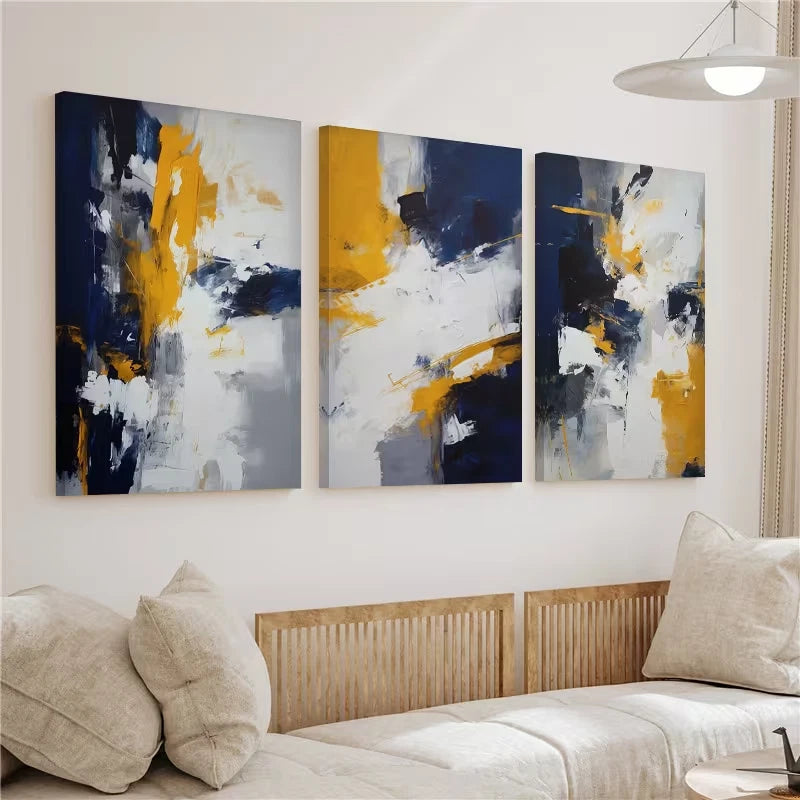 3pcs Blue, White and Grey Abstract Wall Art Set Canvas Framed 50x70cm - High Quality Print 100% Australian Made Wall Canvas Ready to Hang