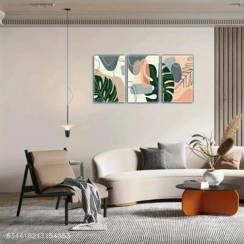 3pcs Modern Lines and Leaves Decorative Poster Metal Print Ready to Hang Art