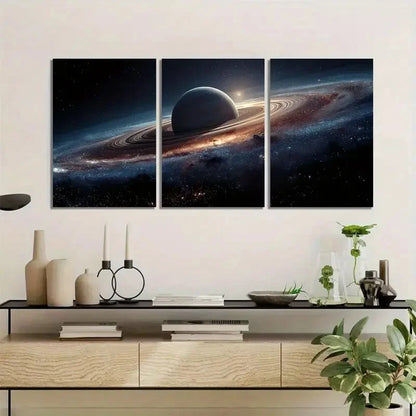 3pcs Space-Themed Wall Art with Planet & Rings Metal Print Ready to Hang Art