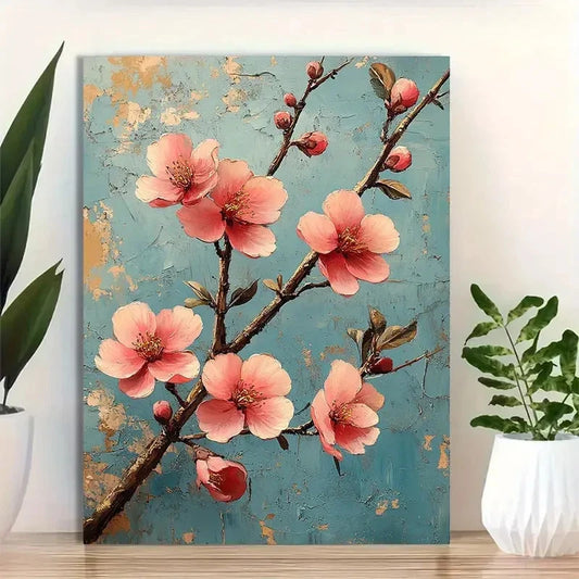 Beautiful Cherry Blossoms Pink Floral Painting 40x60cm Metal Print Ready to Hang