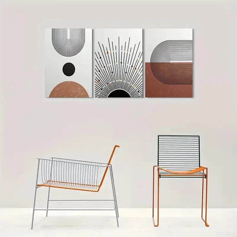 3pcs Modern Abstract Geometric Metal Print Ready to Hang Art