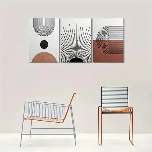 3pcs Modern Abstract Geometric Metal Print Ready to Hang Art