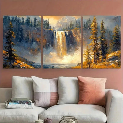 3pcs Yellowstone National Park Pine Trees Design Wall Art Set Canvas Framed 40x60cm - High Quality Print 100% Australian Made Wall Canvas Ready to Hang