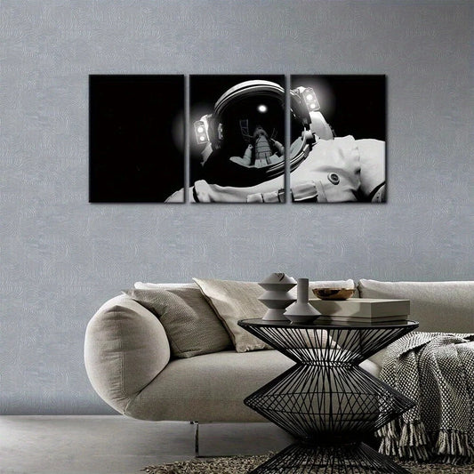 3pcs Black& White Astronaut Helmet Lights Space Metal Print Ready to Hang Art