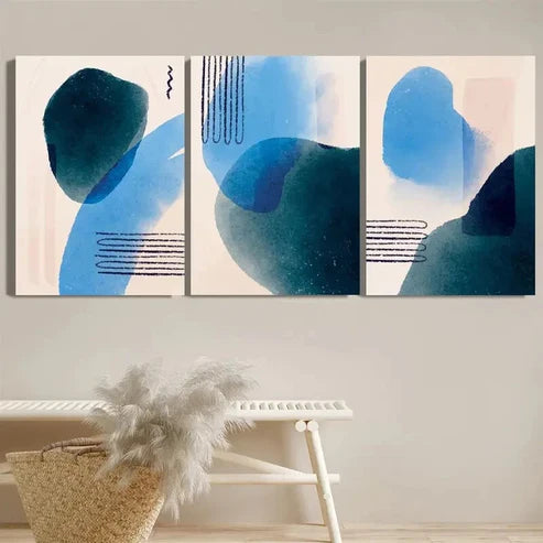 3pcs Abstract Modern Blue & Cyan Wall Art Set Canvas Unframed - High Quality Print 100% Australian Made Wall Canvas