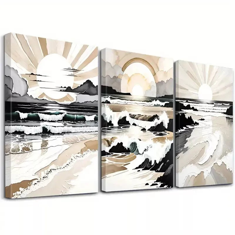 3pcs Classic Retro Minimalist Seascape Anime Wall Art Set Canvas Framed 50x70cm -  High Quality Print 100% Australian Made Wall Canvas Ready to Hang