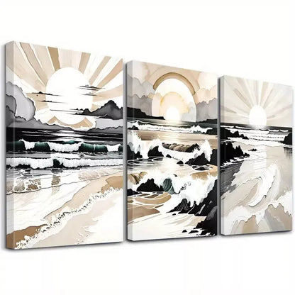 3pcs Classic Retro Minimalist Seascape Anime Wall Art Set Canvas Framed 50x70cm -  High Quality Print 100% Australian Made Wall Canvas Ready to Hang