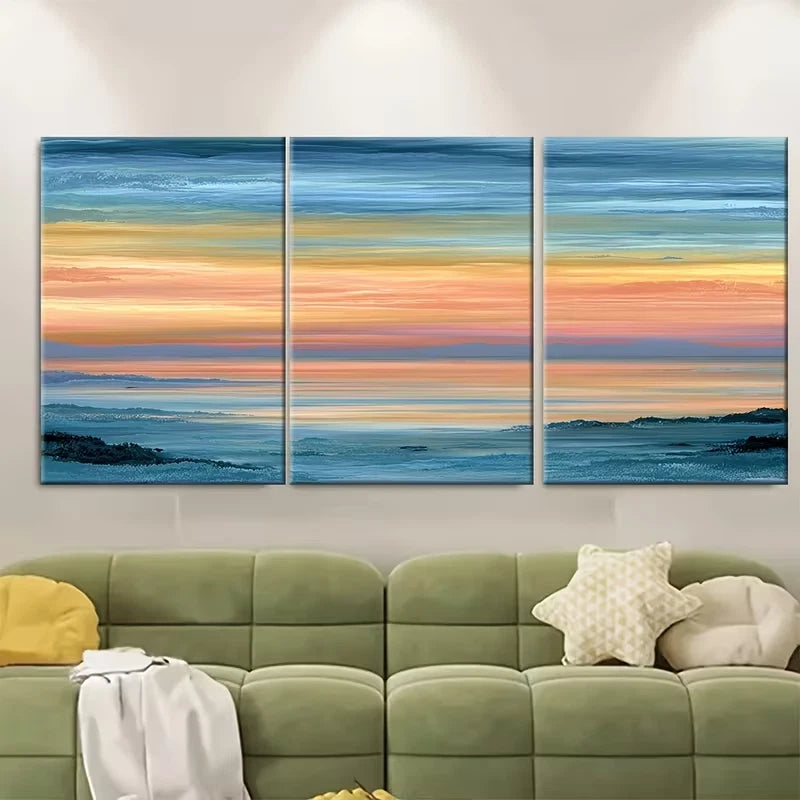 3pcs Seascape Painting, Sunset Metal Print Ready to Hang Art