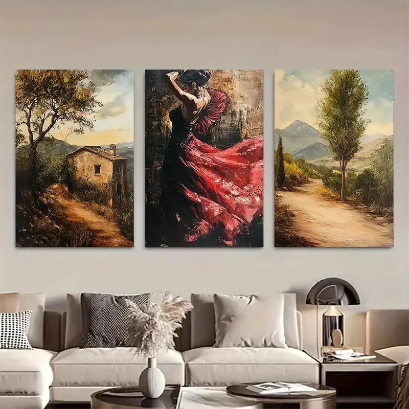 3pcs Beautiful Flamenco Dancer Spain Landscape Metal Print Ready to Hang Art