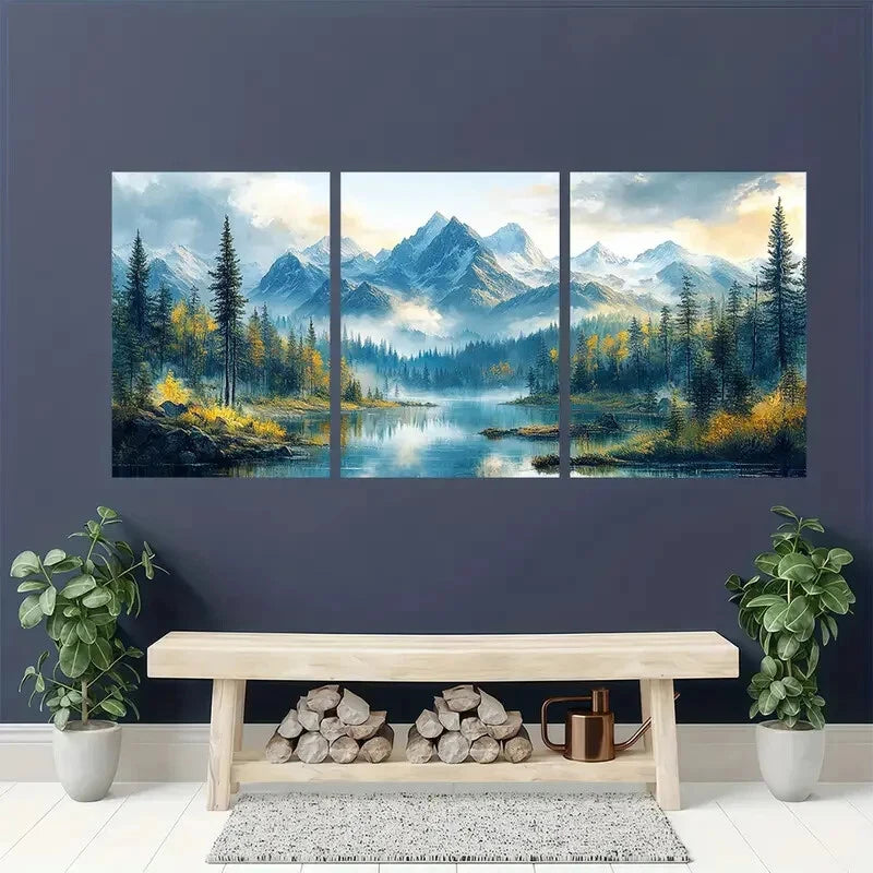 3pcs Mountain Triptych Rustic Forest Landscape Metal Print Ready to Hang Art