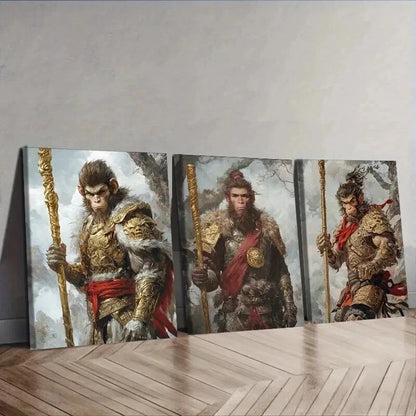 3pcs The Monkey King Mythology Theme Wall Art Set Canvas Framed 50x70cm - High Quality Print 100% Australian Made Wall Canvas Ready to Hang