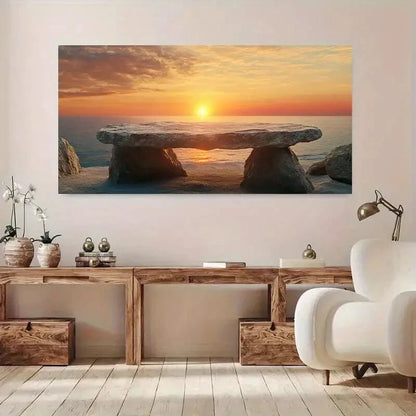 Stone Stage Sea at Sunset wall canvas office home room framed 120x60cm - Bella Home Decor