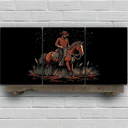3pcs Man Riding a Horse Animal Themed Metal Print Ready to Hang Art