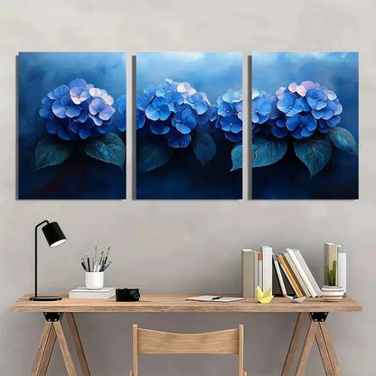 3pcs Blue Hydrangea Painting Print Garden Metal Print Ready to Hang Art