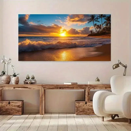 Seaside Sunset Palm Beach wall canvas office home room framed 120x60cm - Bella Home Decor