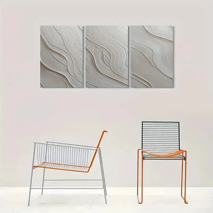 3pcs Minimalist Wave Design Abstract Metal Print Ready to Hang Art